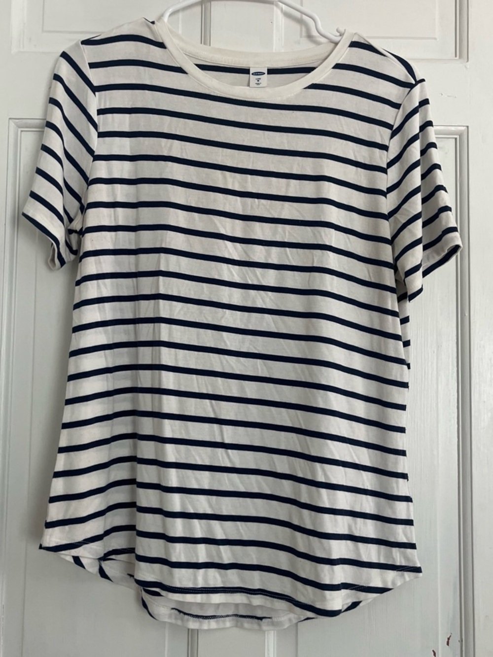 Old Navy White Tee with Navy Stripes - Short Sleeve Crew